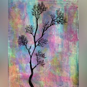 Mixed media wall art matted watercolor home decor